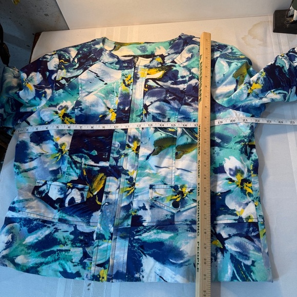 Coldwater Creek Floral Zip Jacket P16 Petite Blue Green White Ruched sleeves - Picture 5 of 6